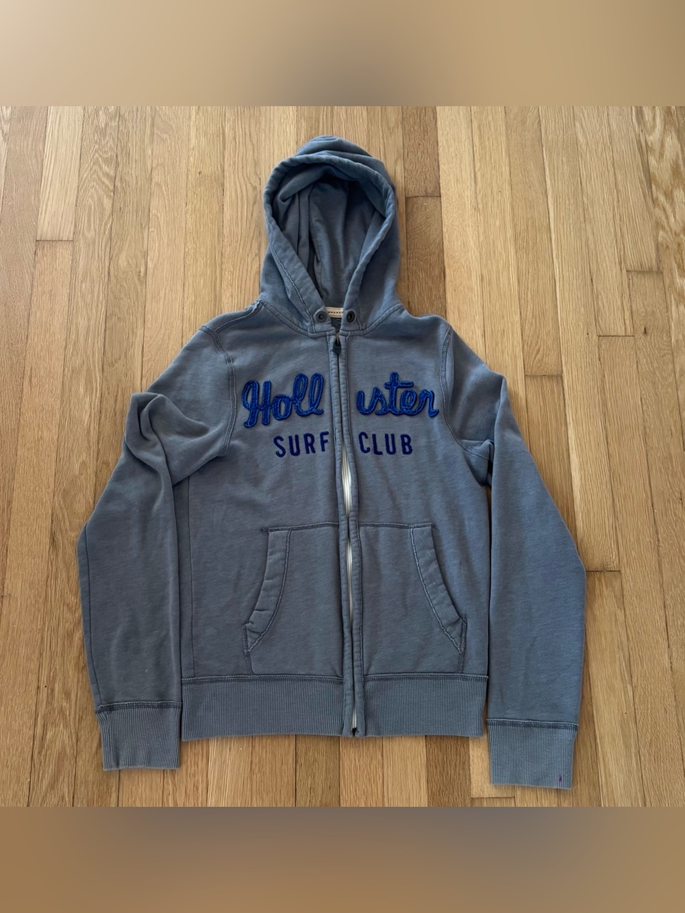 VTG Hollister Script Logo Full Zip Hoodie Sweatshirt Mens Small Womens Large Y2K